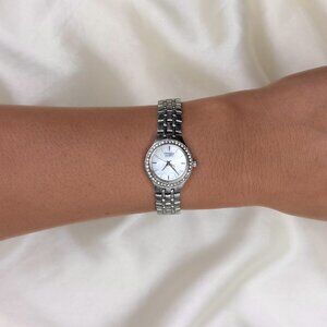 Vintage Citizen Rhinestone Bezel Watch: Mother of Pearl Dial, Silver Bracelet
